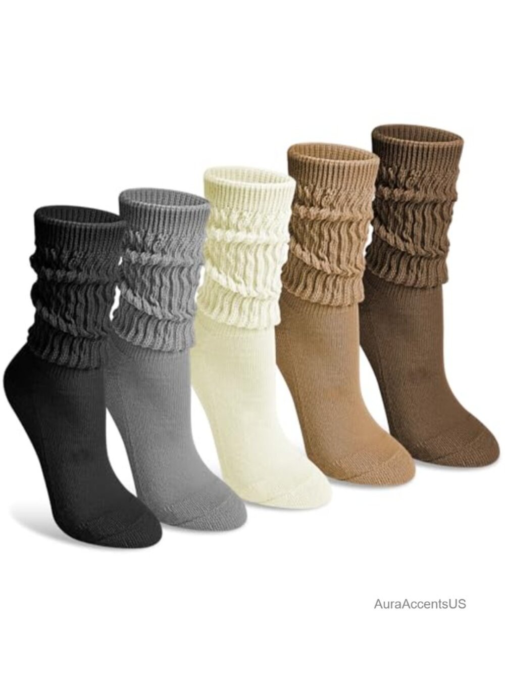 5 Pairs Slouchy Socks for Women Cotton Blend Long Scrunch Crew Boot Socks